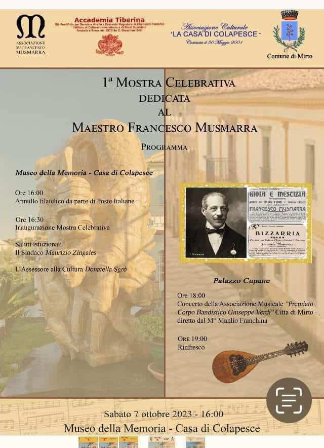 Mirto. 1ª Mostra Celebrativa in memoria del: Maestro Musmarra